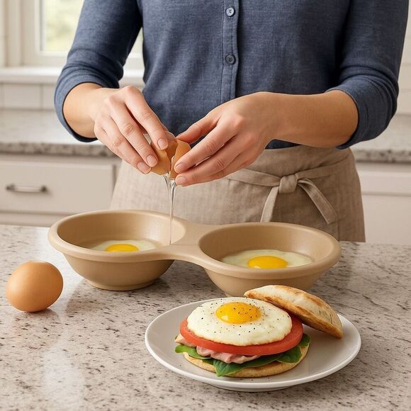 Pampered Chef Beige Ceramic Microwave Egg Cooker - Modern Stoneware - Picture 1 of 4